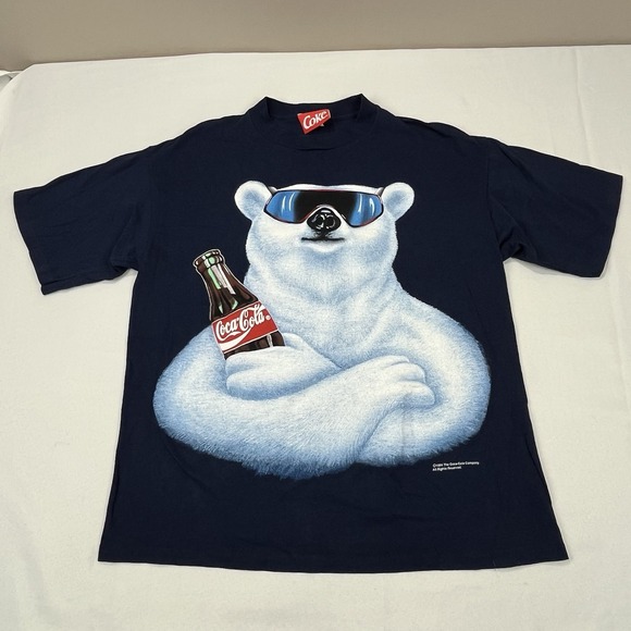 Vintage 1994 Coca Cola Polar Bear Advertising T Shirt USA Single Stitch XL - Picture 1 of 7